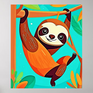 Affiche Mignonne Sloth pendue dans la jungle