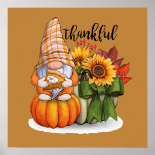 Affiche mignonne tarte citrouille remerciant Thanksgiving