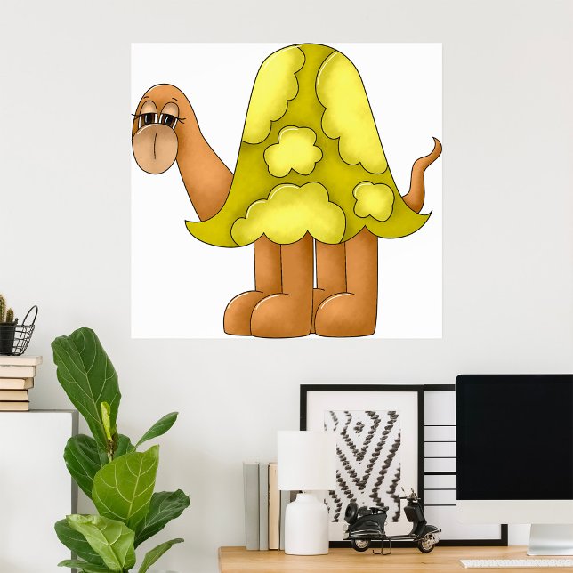 Affiche Mignonne Tortue de Dessin Animé avec Coquille Vert (Créateur téléchargé)