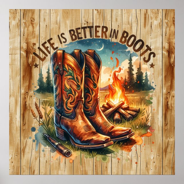 Affiche Mignonne vie meilleure bottes Western (Devant)