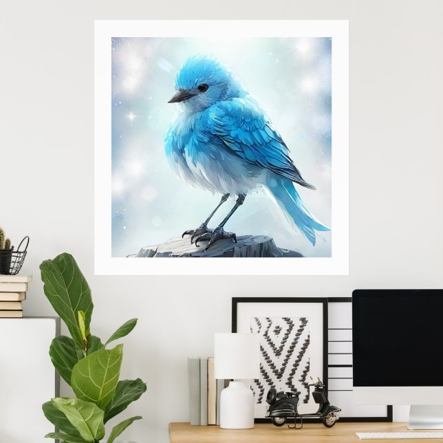 Affiche *~* Mignonne Whimsical Détails Oiseau Bleu AP54 Ar (Bureau à domicile)