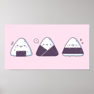 Affiche Mignonnes nourritures japonaises Onigiri Doodles D