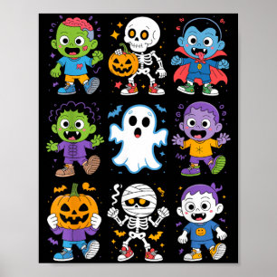 Affiche Mignons enfants de dessin animé Halloween fantôme