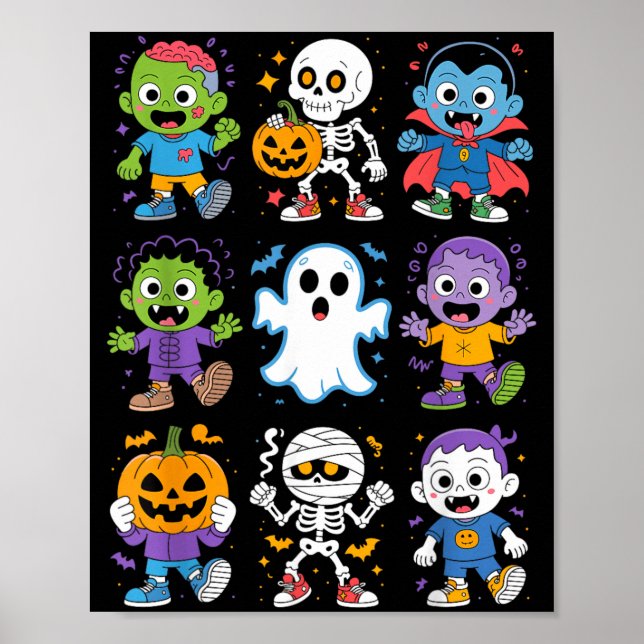 Affiche Mignons enfants de dessin animé Halloween fantôme  (Devant)