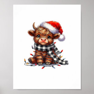 Affiche Mignons feux de Noël Vache Highland Funny Noël