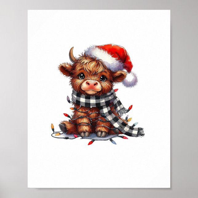 Affiche Mignons feux de Noël Vache Highland Funny Noël (Devant)
