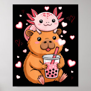 Affiche Mignons Garçons Filles Axolotl Capybara Bubble Tea