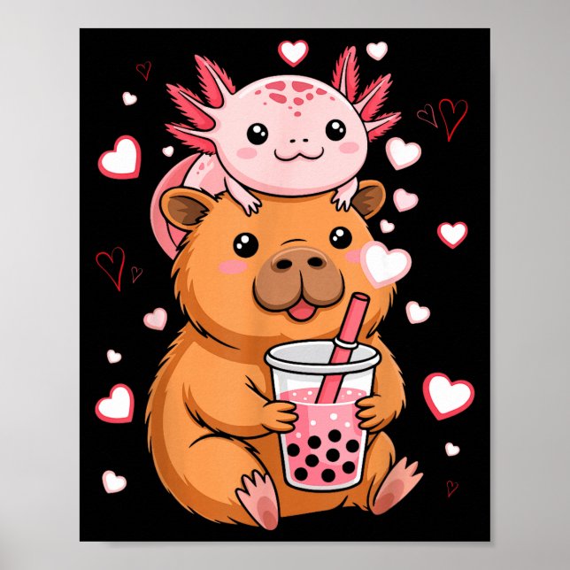 Affiche Mignons Garçons Filles Axolotl Capybara Bubble Tea (Devant)