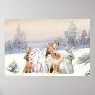 Affiche Mignons lapins d'hiver