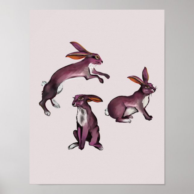 Affiche Mignons lapins violets ludiques pour enfants (Devant)