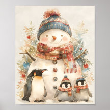 Mignons Manchots au Bonhomme de Neige pour la Nurs