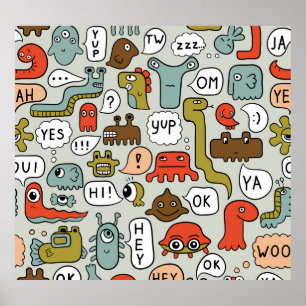 Affiche Mignons monstres de dessin : Arrière - plan sans c
