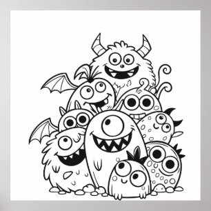 Affiche Mignons personnages de dessin animé monstre illust