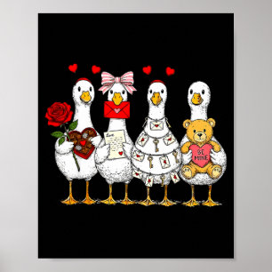 Affiche Mignons Rétro Saint-Valentin Oies Canard Amour Cou