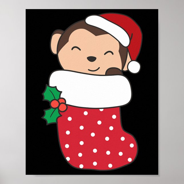 Affiche Mignons Singes Dans Les Bas De Noël Pour Noël (Devant)