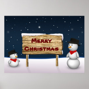 Affiche Mignons Snowmen souhaitant Joyeux Noël