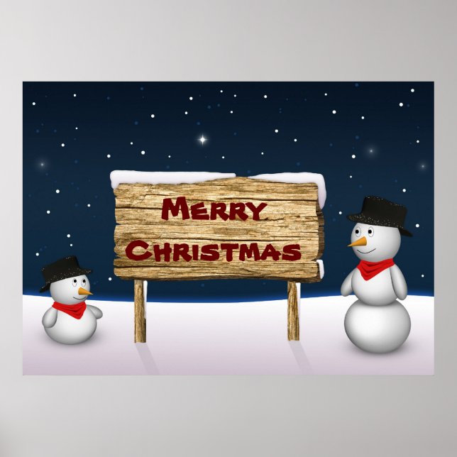 Affiche Mignons Snowmen souhaitant Joyeux Noël (Devant)