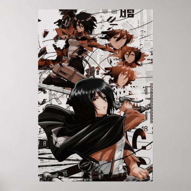 Affiche Mikasa Ackerman Attaque contre Titan (Devant)