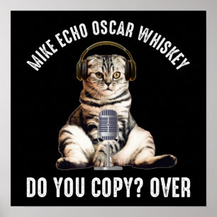 Affiche Mike Echo Oscar Whiskey Ham Radio Cat