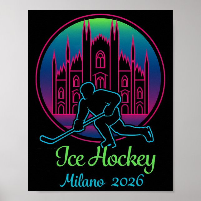 Affiche Milan 2026 Ice Hockey Winter 2026 And Duomo Di Mil (Devant)
