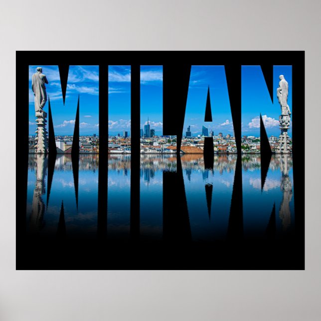 Affiche Milan étiquette composé de Milan skyline en Italie (Devant)