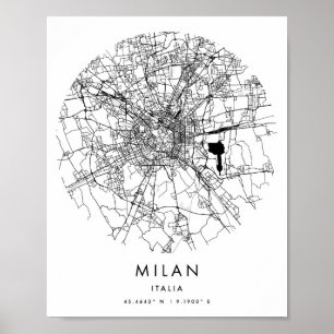 Affiche Milan Italia Mini moderne Circle Street Carte