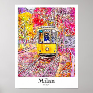 Affiche Milan Italie Aquarelle Voyage Main tirée