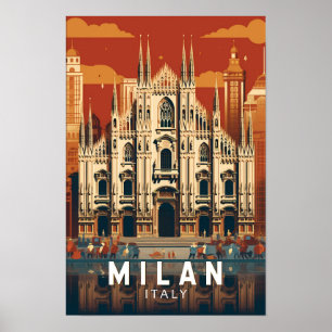 Affiche Milan Italie Duomo di Milano Voyage Art Rétro