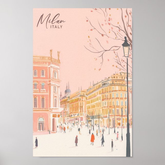 Affiche Milan Italie Gouache Peinture Illustration Voyage (Devant)