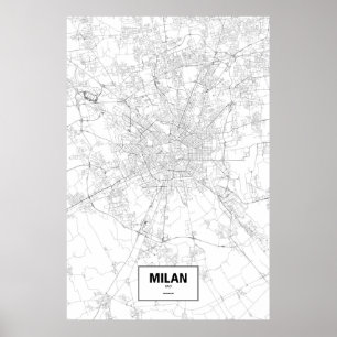 Affiche Milan, Italie (noir sur blanc)