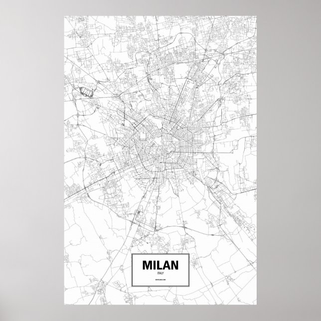 Affiche Milan, Italie (noir sur blanc) (Devant)