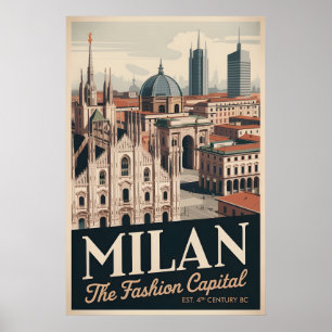 Affiche Milan Italie Rétro Skyline Paysage Urbain Voyage