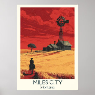 Affiche Miles City Montana Vintage Prairie Sunset Art