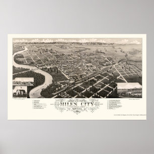Affiche Miles City, MT Carte panoramique - 1883