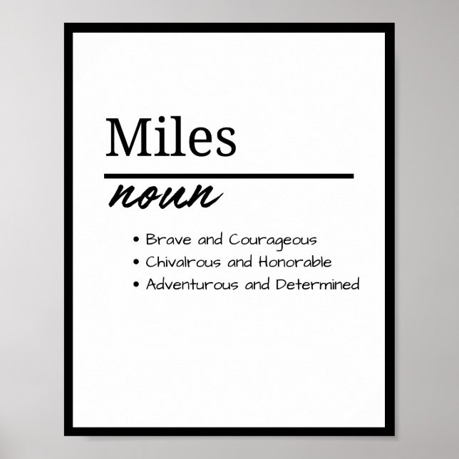 Affiche Miles, Garçon Personnalisé Nom Définition (Devant)