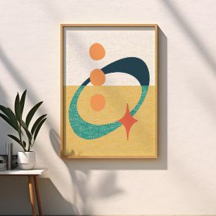 Affiche Milieu du siècle Abstrait Atomique Jaune, Orange,