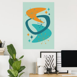 Affiche Milieu du siècle Ère atomique 7 Aqua, sarcelle, or