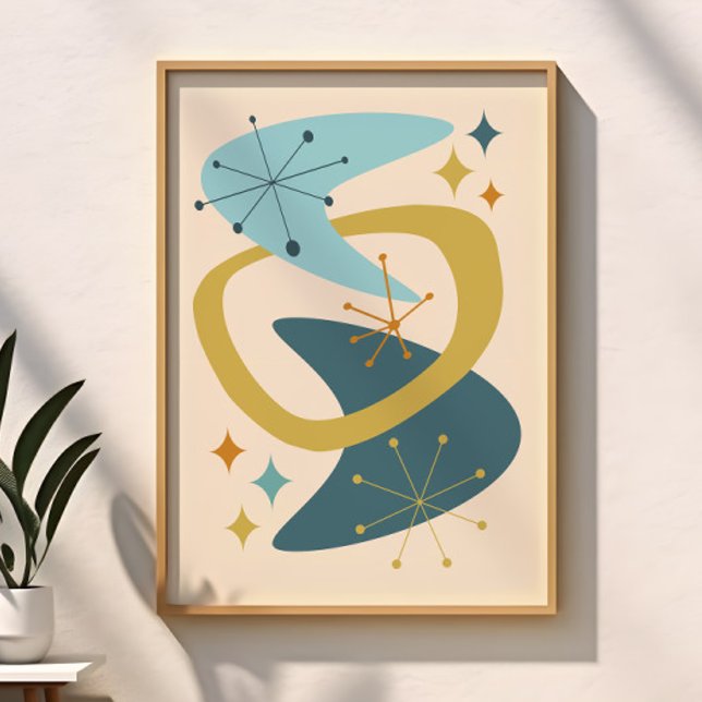 Affiche Milieu du siècle Ère atomique 7 Bleu, Moutarde (Créateur téléchargé)