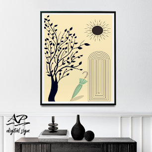 Affiche Milieu du siècle moderne art mur, parapluie vert