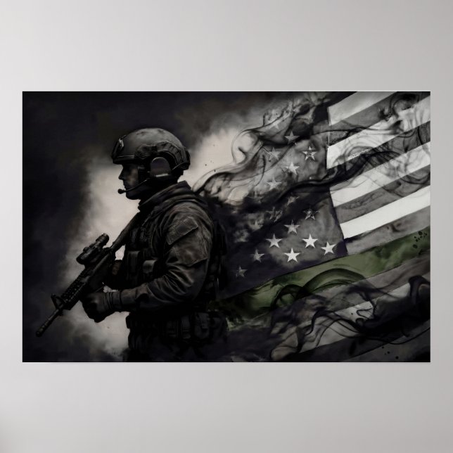 Affiche Military Green Line Tribute Smoke American Flag (Devant)