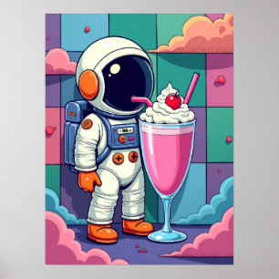 Affiche Milkshake cosmique - Astronaut d'art de la pop rét