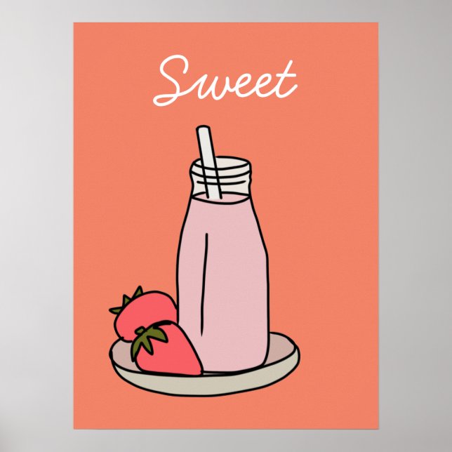 Affiche Milkshake fraise rétro rose (Devant)