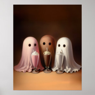 Affiche Milkshakes de trio de fantômes mignons Halloween