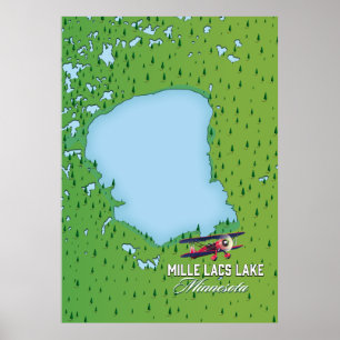 Affiche mille lacs Minnesota plan de voyage.