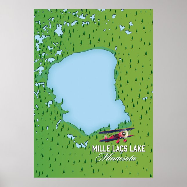 Affiche mille lacs Minnesota plan de voyage. (Devant)