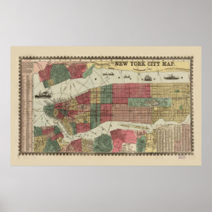 Affiche Miller's Map of the City of New York (1862)