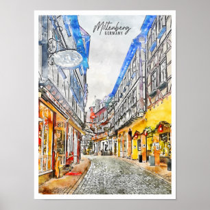 Affiche Miltenberg Allemagne aquarelle de voyage vintage