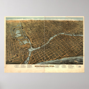 Affiche Milwaukee WI 1872 Carte panoramique antique