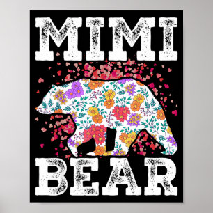 Affiche Mimi ours maman grand-mère floral bonne fête des m