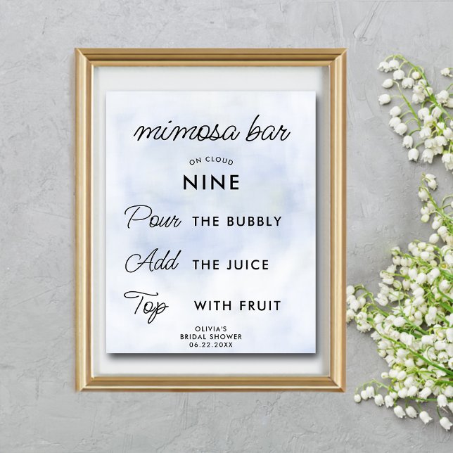 Affiche Mimosa Bar Cloud 9 Fête des mariées Pastel Blue Ch (Créateur téléchargé)